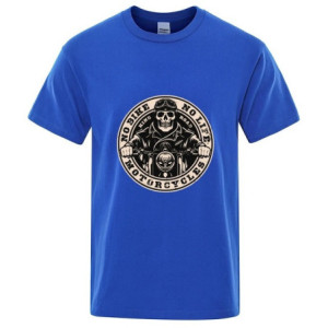 T-shirt Tête de Mort Biker Motard "No Bike - No Life" pour Hommes Couleur Bleu