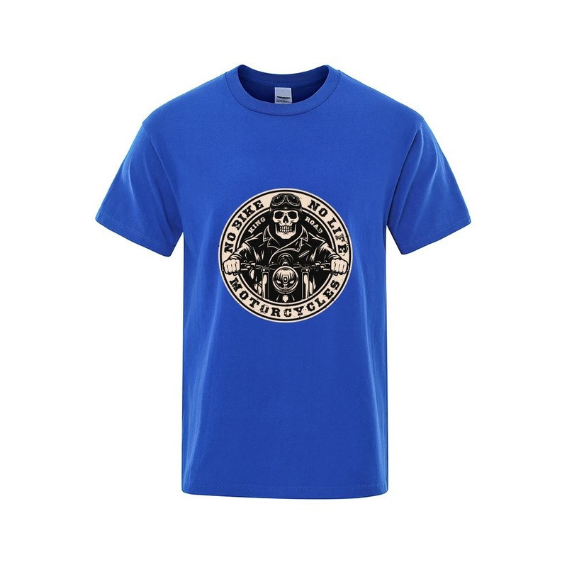 T-shirt Tête de Mort Biker Motard "No Bike - No Life" pour Hommes Couleur Bleu