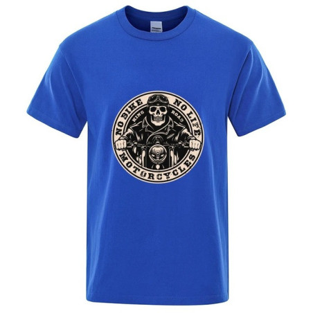T-shirt Tête de Mort Biker Motard "No Bike - No Life" pour Hommes Couleur Bleu
