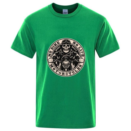 T-shirt Tête de Mort Biker Motard "No Bike - No Life" pour Hommes Couleur Vert