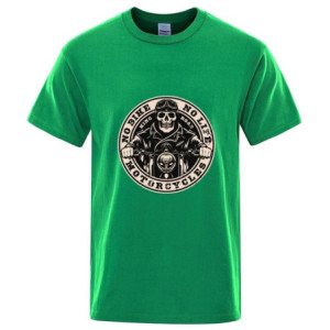 T-shirt Tête de Mort Biker Motard "No Bike - No Life" pour Hommes Couleur Vert