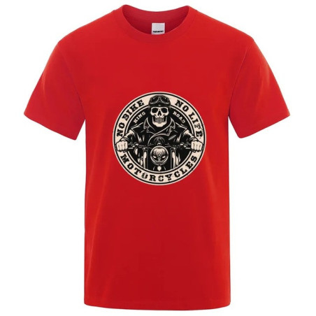 T-shirt Tête de Mort Biker Motard "No Bike - No Life" pour Hommes Couleur Rouge