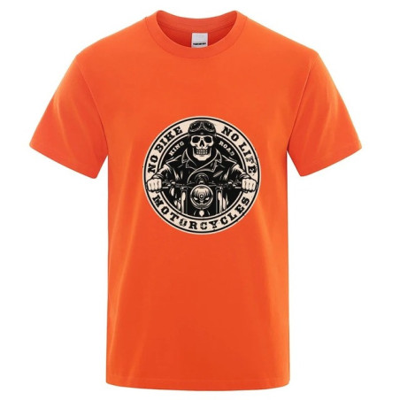 T-shirt Tête de Mort Biker Motard "No Bike - No Life" pour Hommes Couleur Orange