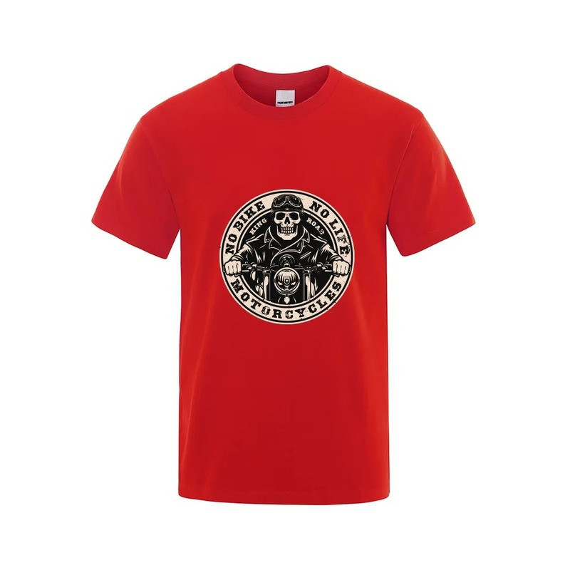 T-shirt Tête de Mort Biker Motard "No Bike - No Life" pour Hommes Couleur Rouge