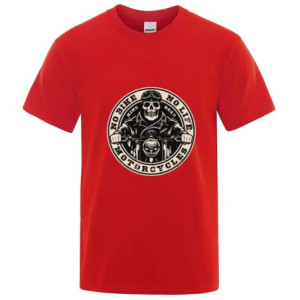 T-shirt Tête de Mort Biker Motard "No Bike - No Life" pour Hommes Couleur Rouge