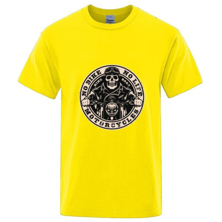 T-shirt Tête de Mort Biker Motard "No Bike - No Life" pour Hommes Couleur Jaune