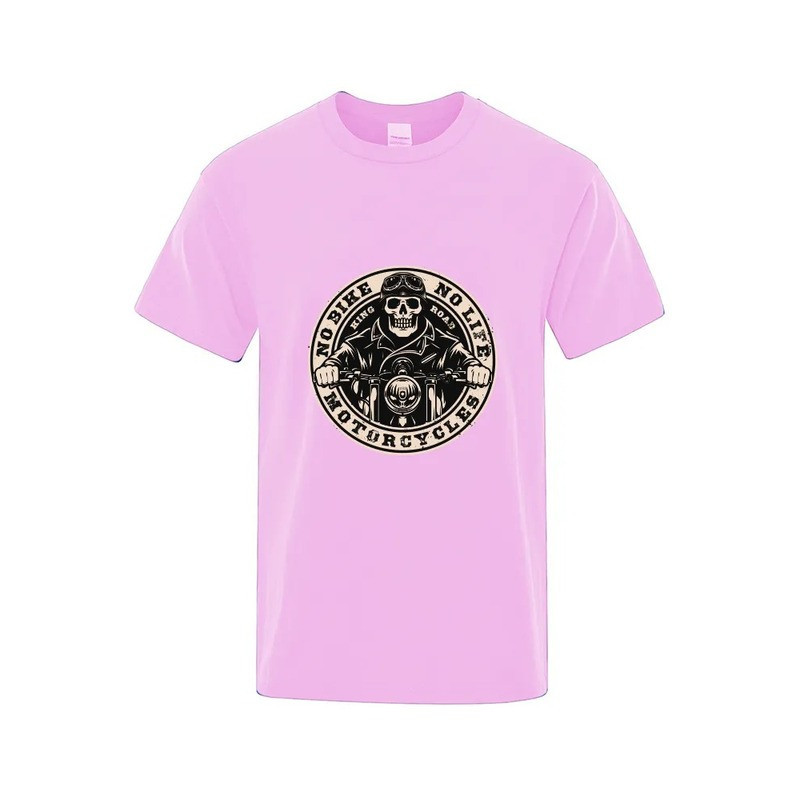 T-shirt Tête de Mort Biker Motard "No Bike - No Life" pour Hommes Couleur Rose
