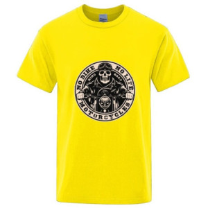T-shirt Tête de Mort Biker Motard "No Bike - No Life" pour Hommes Couleur Jaune