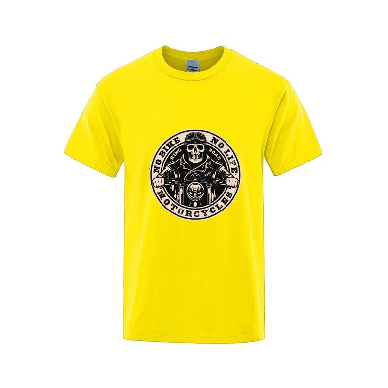 T-shirt Tête de Mort Biker Motard "No Bike - No Life" pour Hommes Couleur Jaune