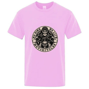 T-shirt Tête de Mort Biker Motard "No Bike - No Life" pour Hommes Couleur Rose