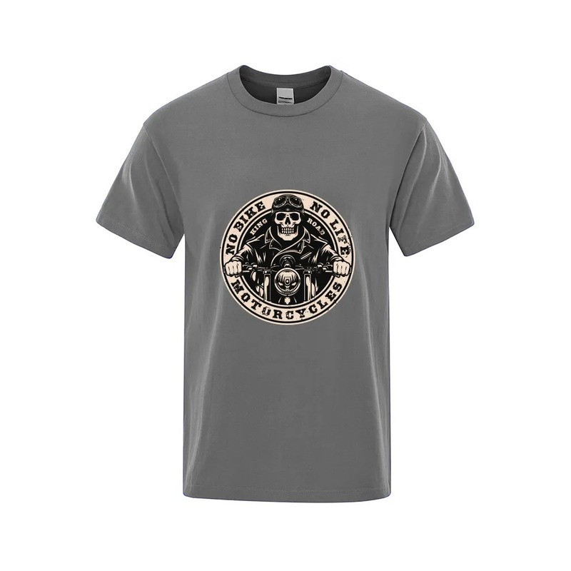 T-shirt Tête de Mort Biker Motard "No Bike - No Life" pour Hommes Couleur Gris Foncé