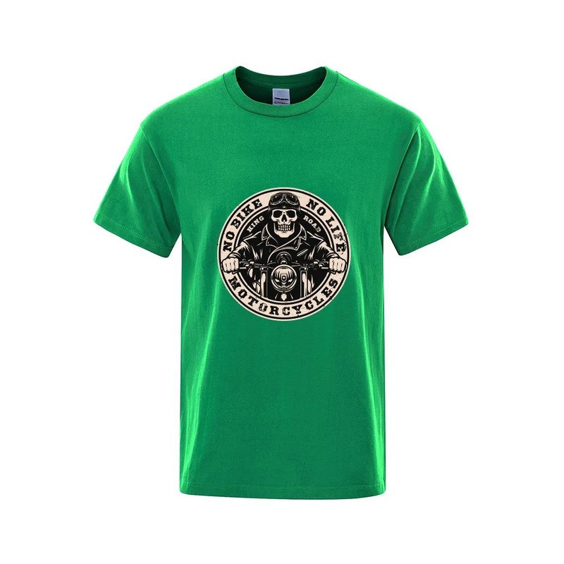 T-shirt Tête de Mort Biker Motard "No Bike - No Life" pour Hommes Couleur Vert
