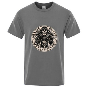 T-shirt Tête de Mort Biker Motard "No Bike - No Life" pour Hommes Couleur Gris Foncé