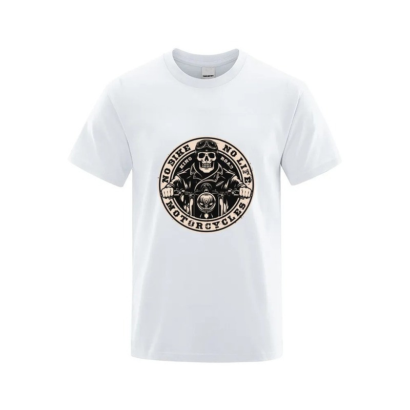 T-shirt Tête de Mort Biker Motard "No Bike - No Life" pour Hommes Couleur Blanc
