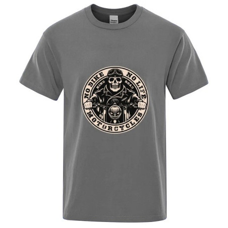 T-shirt Tête de Mort Biker Motard "No Bike - No Life" pour Hommes Couleur Gris Foncé