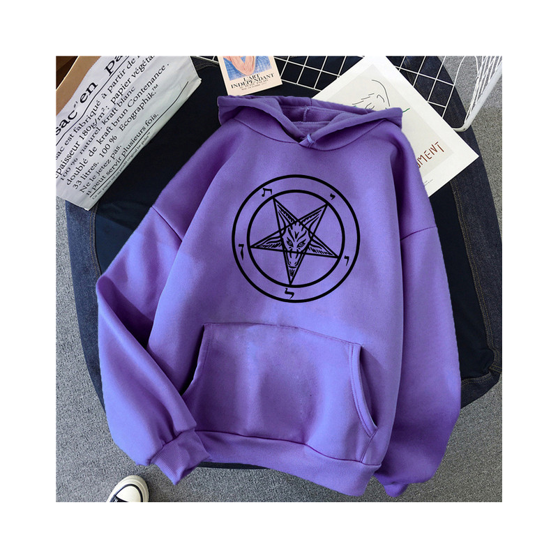 Sweatshirt Gothique imprimé Pentagramme Baphomet pour femme Couleur Violet