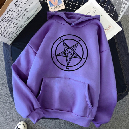Sweatshirt Gothique imprimé Pentagramme Baphomet pour femme Couleur Violet