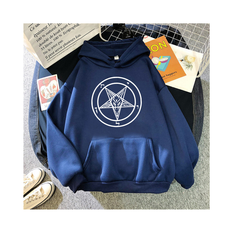 Sweatshirt Gothique imprimé Pentagramme Baphomet pour femme Couleur Navy Bleu Marine