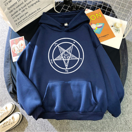 Sweatshirt Gothique imprimé Pentagramme Baphomet pour femme Couleur Navy Bleu Marine
