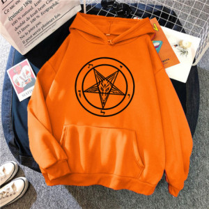 Sweatshirt Gothique imprimé Pentagramme Baphomet pour femme Couleur Orange