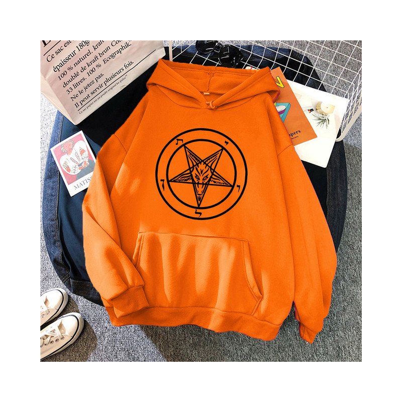 Sweatshirt Gothique imprimé Pentagramme Baphomet pour femme Couleur Orange