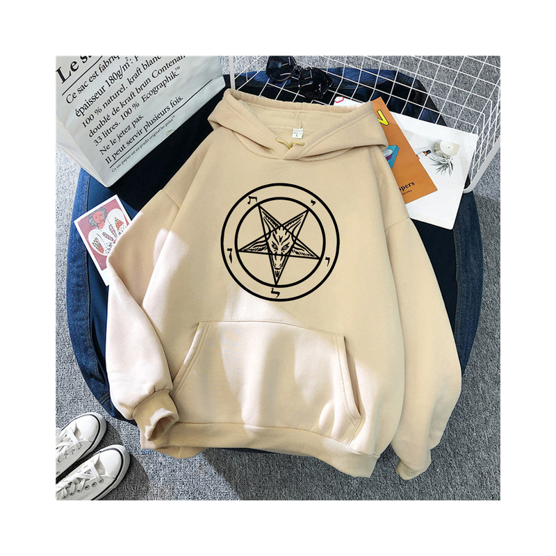 Sweatshirt Gothique imprimé Pentagramme Baphomet pour femme Couleur Beige