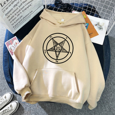 Sweatshirt Gothique imprimé Pentagramme Baphomet pour femme Couleur Beige