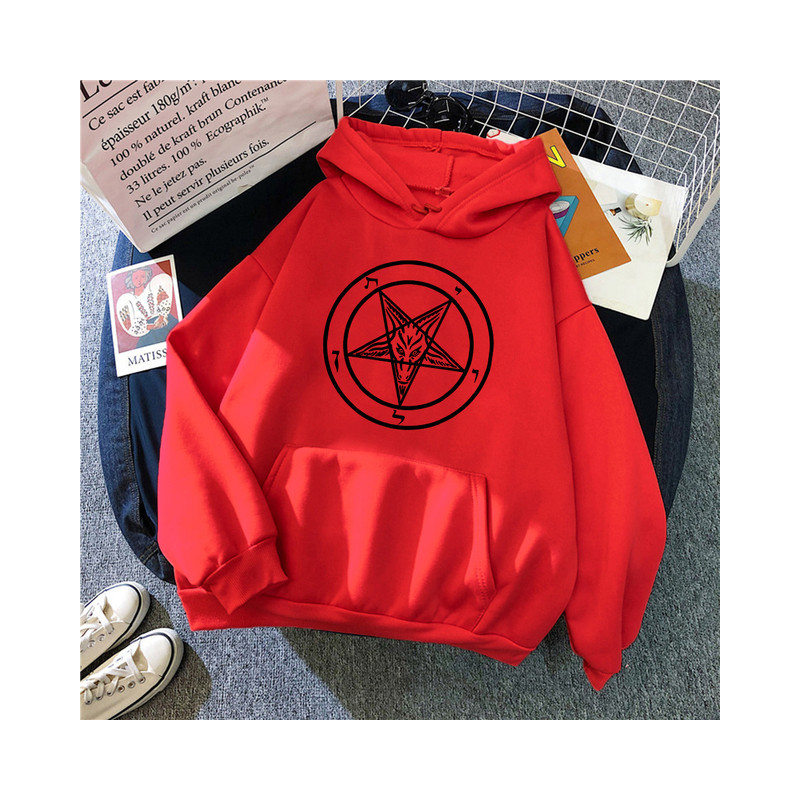 Sweatshirt Gothique imprimé Pentagramme Baphomet pour femme Couleur Rouge