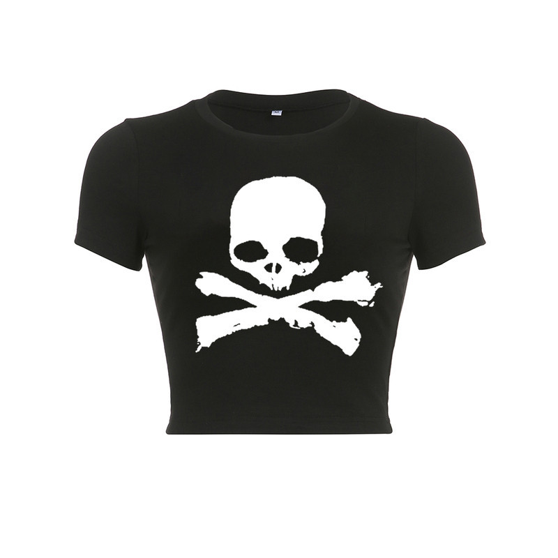 T-shirt Tête de Mort Pirate pour femme Couleur Noir