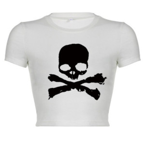 T-shirt Tête de Mort Pirate pour femme Couleur Blanc