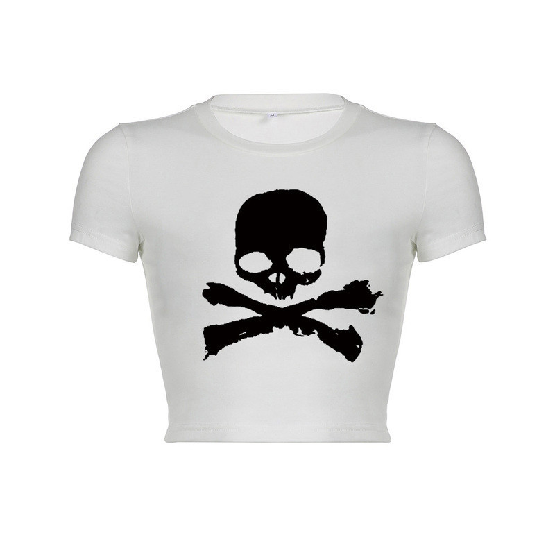 T-shirt Tête de Mort Pirate pour femme Couleur Blanc