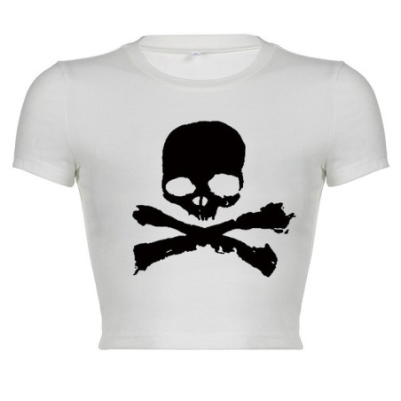 T-shirt Tête de Mort Pirate pour femme Couleur Blanc