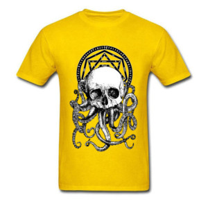 T-shirt Tête de Mort et Poulpe Kraken pour homme Couleur Jaune