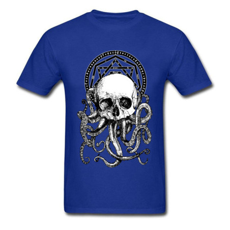 T-shirt Tête de Mort et Poulpe Kraken pour homme Couleur Bleu