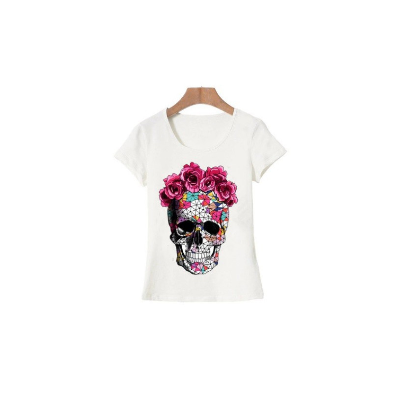 T Shirt Tête de Mort Fleurie pour femme