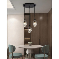 Lampe tête de mort suspendue Vintage en verre transparent avec tête de crâne vue complete