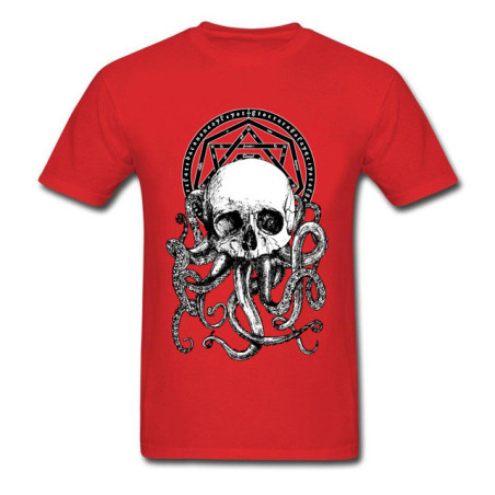 T-shirt Tête de Mort et Poulpe Kraken pour homme Couleur Rouge