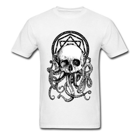 T-shirt Tête de Mort et Poulpe Kraken pour homme Couleur Blanc