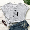 T-shirt Gothique Chat Noir Sorcellerie et Lune pour femme Couleur Gris Clair