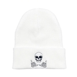 Bonnet Tête de Mort Crâne Brodé Couleur Blanc