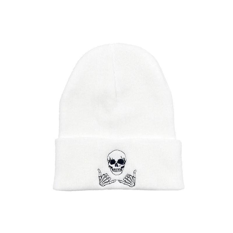Bonnet Tête de Mort Crâne Brodé Couleur Blanc