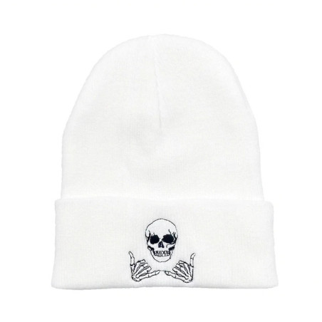 Bonnet Tête de Mort Crâne Brodé Couleur Blanc