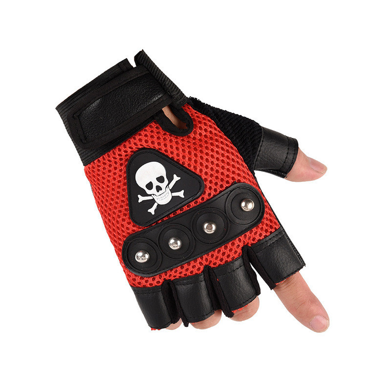 Paire de Gants Tête de Mort Doigts Ouverts Couleur Rouge