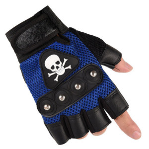 Paire de Gants Tête de Mort Doigts Ouverts Couleur Bleu