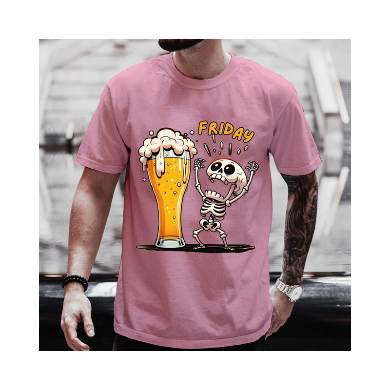 T-shirt Petit Squelette Rigolo Amateur de Biére hommes Couleur Rose