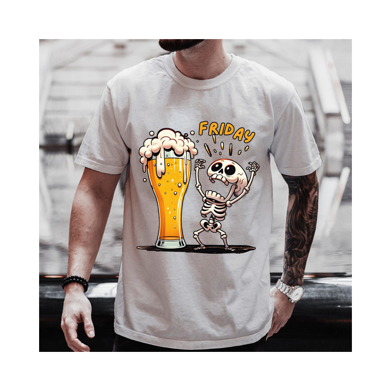 T-shirt Petit Squelette Rigolo Amateur de Biére hommes Couleur Blanc