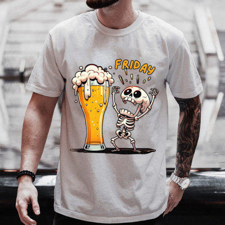 T-shirt Petit Squelette Rigolo Amateur de Biére hommes Couleur Blanc