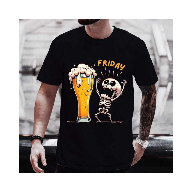 T-shirt Petit Squelette Rigolo Amateur de Biére hommes Couleur Noir