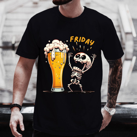 T-shirt Petit Squelette Rigolo Amateur de Biére hommes Couleur Noir