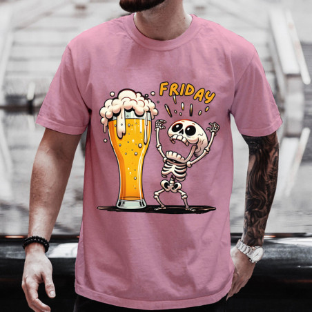 T-shirt Petit Squelette Rigolo Amateur de Biére hommes Couleur Rose
